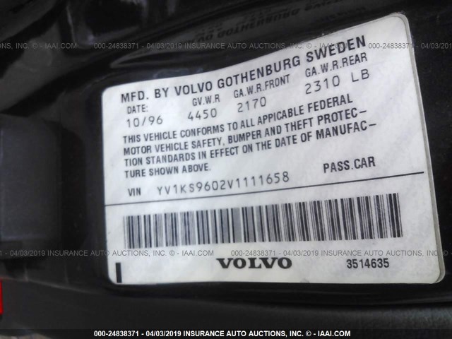 YV1KS9602V1111658 - 1997 VOLVO 960 BLUE photo 9