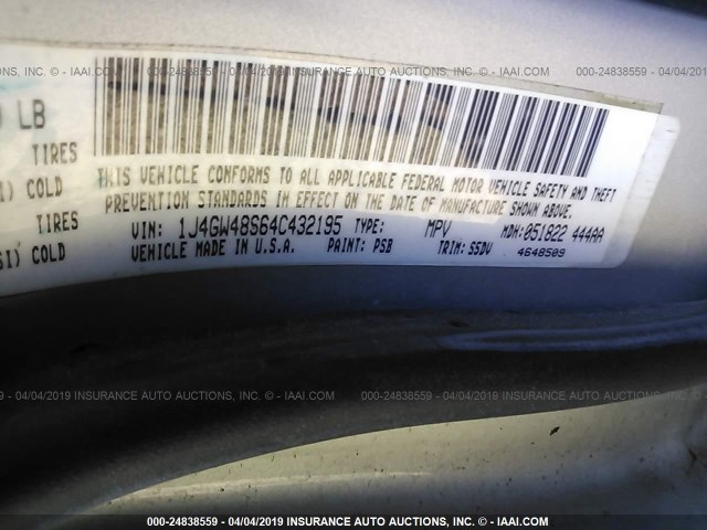 1J4GW48S64C432195 - 2004 JEEP GRAND CHEROKEE LAREDO/COLUMBIA/FREEDOM 银色 照片 9