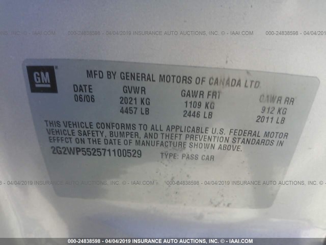 2G2WP552571100529 - 2007 PONTIAC GRAND PRIX SILVER photo 9