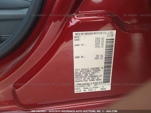 1N4BL4FV3KC140030 - 2019 NISSAN ALTIMA PLATINUM RED photo 9