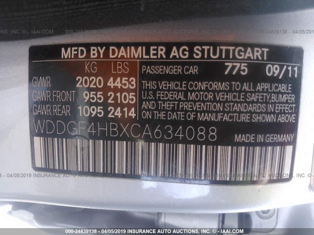 WDDGF4HBXCA634088 - 2012 MERCEDES-BENZ C 250 SILVER photo 9