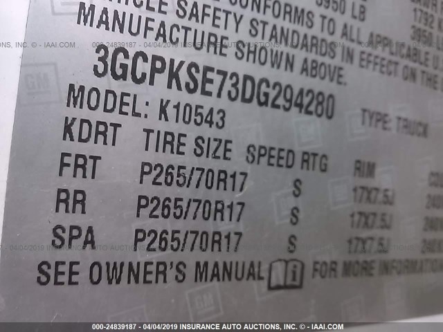 3GCPKSE73DG294280 - 2013 CHEVROLET SILVERADO K1500 LT WHITE photo 9