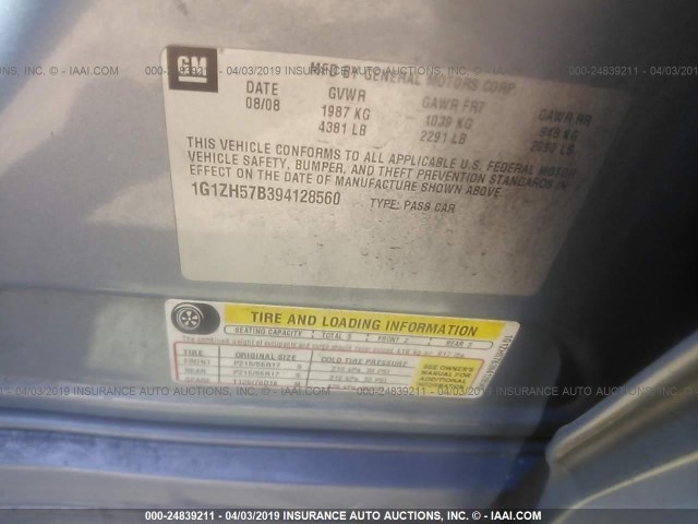 1G1ZH57B394128560 - 2009 CHEVROLET MALIBU 1LT 蓝色 照片 9