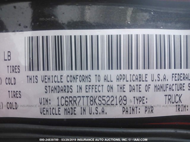 1C6RR7TT8KS522109 - 2019 RAM 1500 CLASSIC SLT Negro foto 9