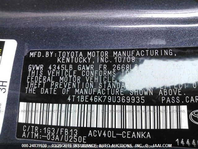 4T1BE46K79U369935 - 2009 TOYOTA CAMRY SE/LE/XLE 灰色 照片 9