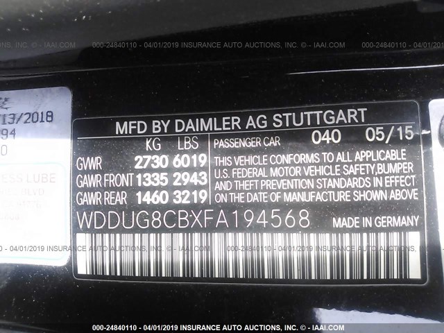 WDDUG8CBXFA194568 - 2015 MERCEDES-BENZ S 550 BLACK photo 9