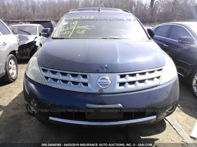 JN8AZ08W06W503539 - 2006 NISSAN MURANO SL/SE/S BLUE photo 6