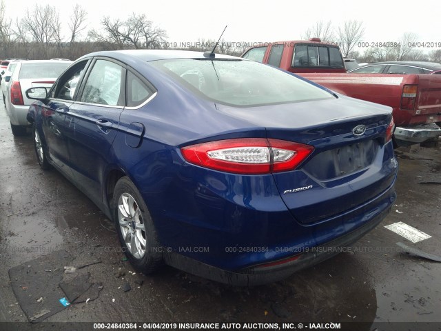 3FA6P0G76GR360009 - 2016 FORD FUSION S BLUE photo 3