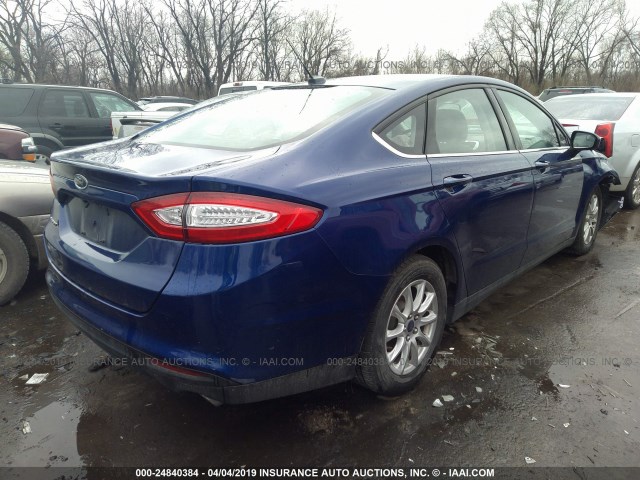 3FA6P0G76GR360009 - 2016 FORD FUSION S BLUE photo 4