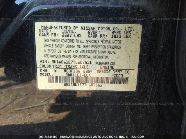 3N1AB61E77L607511 - 2007 NISSAN SENTRA 2.0/2.0S/2.0SL BLACK photo 9