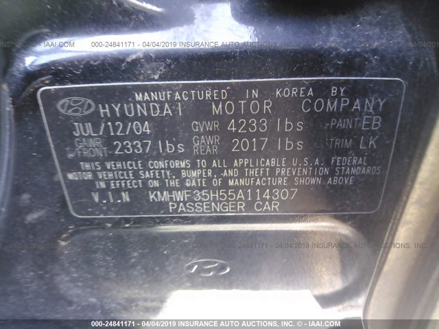 KMHWF35H55A114307 - 2005 HYUNDAI SONATA GLS/LX BLACK photo 9