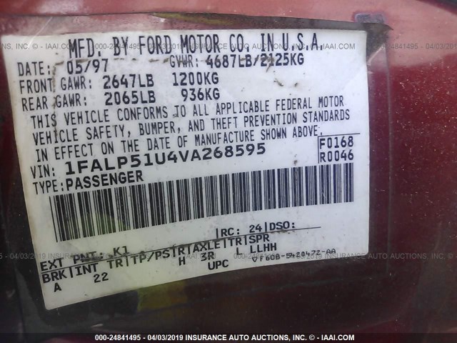 1FALP51U4VA268595 - 1997 FORD TAURUS G RED photo 9