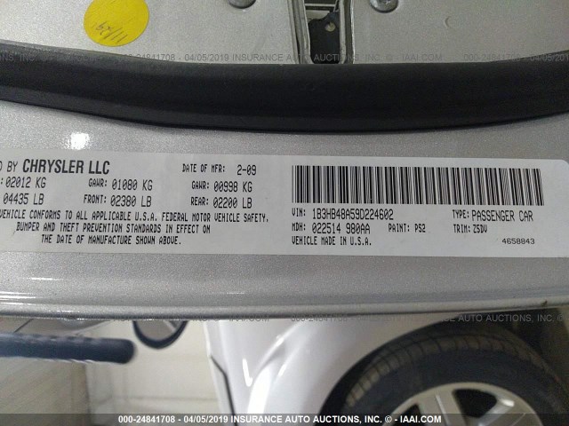 1B3HB48A59D224602 - 2009 DODGE CALIBER SXT SILVER photo 9