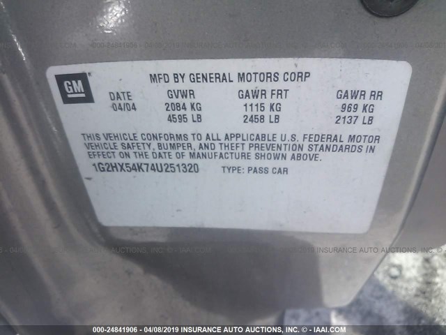 1G2HX54K74U251320 - 2004 PONTIAC BONNEVILLE SE GRAY photo 9