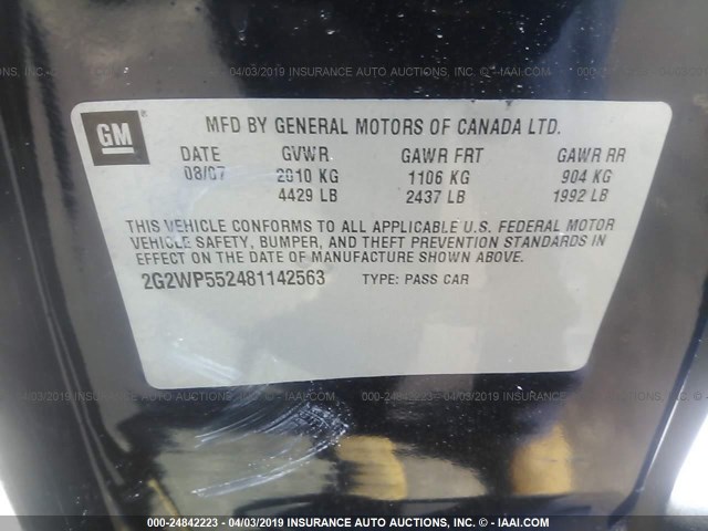 2G2WP552481142563 - 2008 PONTIAC GRAND PRIX BLUE photo 9