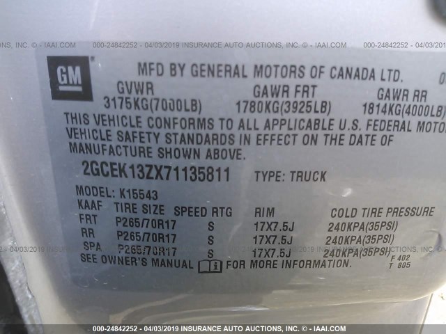 2GCEK13ZX71135811 - 2007 CHEVROLET SILVERADO K1500 CLASSIC CREW CAB SILVER photo 9