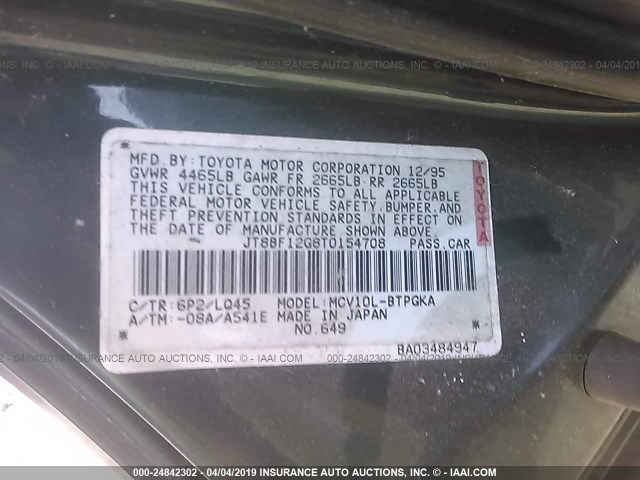 JT8BF12G8T0154708 - 1996 LEXUS ES 300 GREEN photo 9