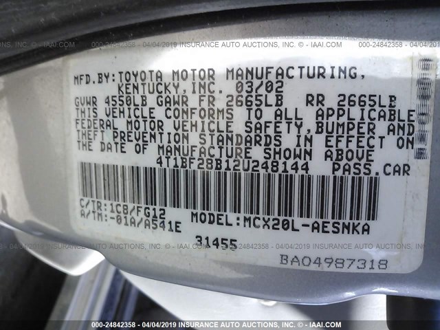 4T1BF28B12U248144 - 2002 TOYOTA AVALON XL/XLS SILVER photo 9