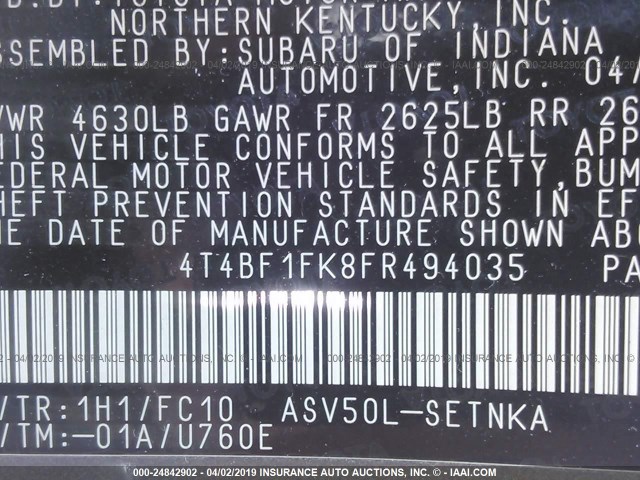 4T4BF1FK8FR494035 - 2015 TOYOTA CAMRY LE/XLE/SE/XSE მუქი ყავისფერი ფოტო 9