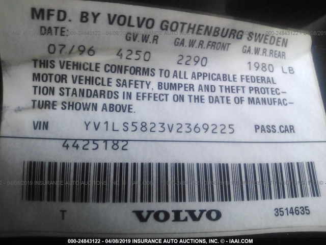 YV1LS5823V2369225 - 1997 VOLVO 850 R BLACK photo 9