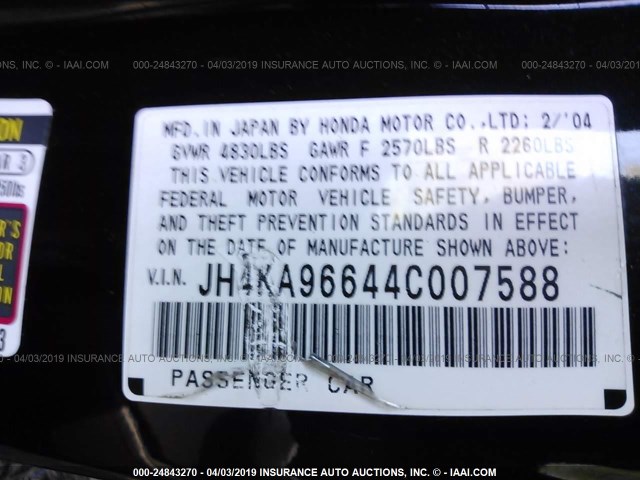 JH4KA96644C007588 - 2004 ACURA 3.5RL BLACK photo 9