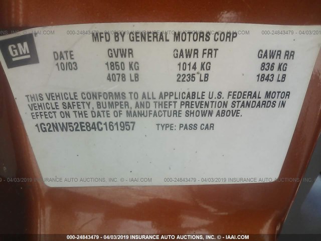 1G2NW52E84C161957 - 2004 PONTIAC GRAND AM GT ORANGE photo 9