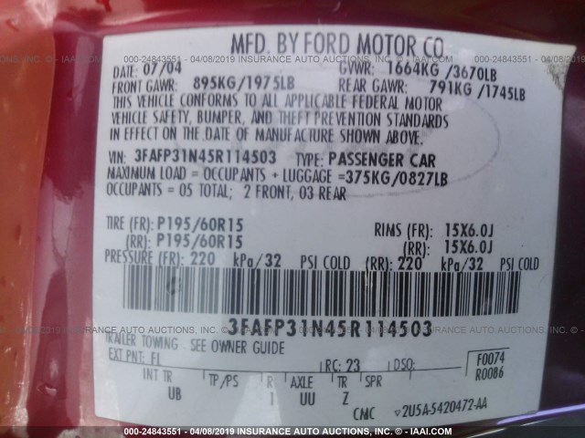 3FAFP31N45R114503 - 2005 FORD FOCUS ZX3 RED photo 9