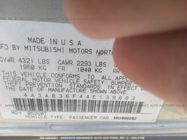 4A3AB36F44E139663 - 2004 MITSUBISHI GALANT ES MEDIUM/LS MEDIUM GRAY photo 9