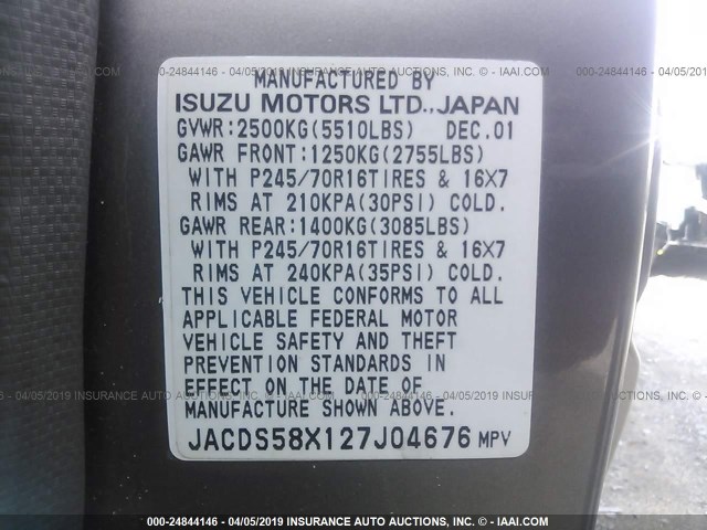 JACDS58X127J04676 - 2002 ISUZU TROOPER S/LS/LIMITED 灰色 照片 9