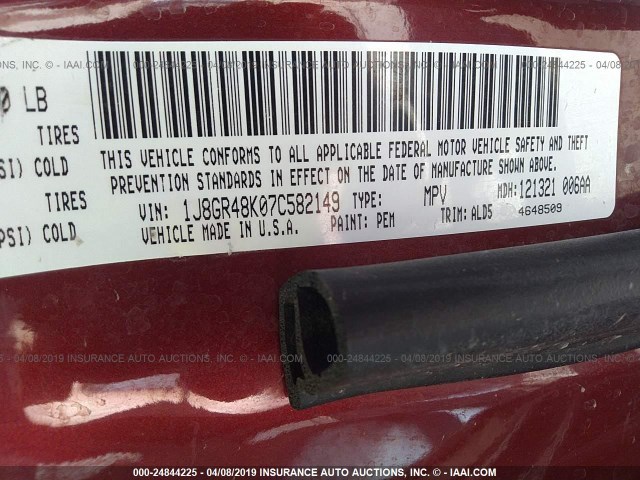 1J8GR48K07C582149 - 2007 JEEP GRAND CHEROKEE LAREDO/COLUMBIA/FREEDOM 红色 照片 9