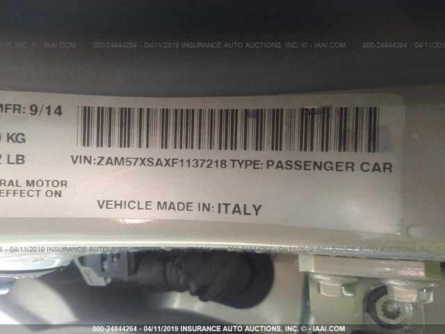 ZAM57XSAXF1137218 - 2015 MASERATI GHIBLI SILVER photo 9