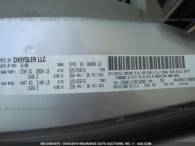 1D4HN11H78B183849 - 2008 DODGE GRAND CARAVAN C/V SILVER photo 9