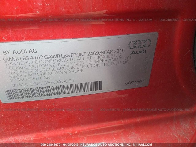 WAULC68E85A040607 - 2005 AUDI A4 1.8T QUATTRO/SPECIAL RED photo 9