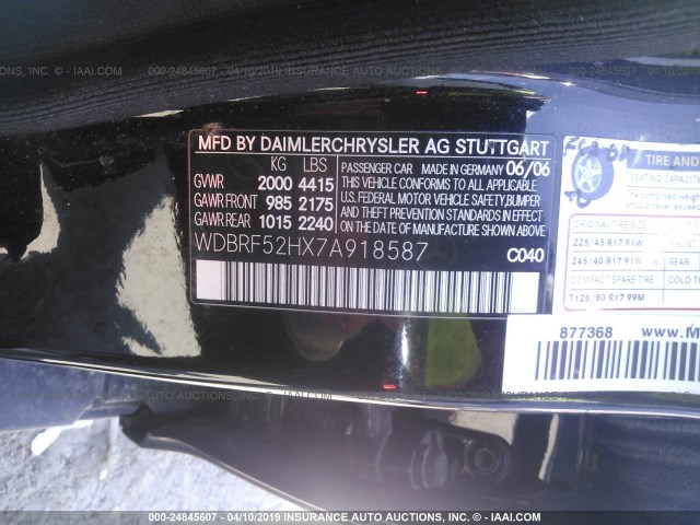 WDBRF52HX7A918587 - 2007 MERCEDES-BENZ C 230 BLACK photo 9