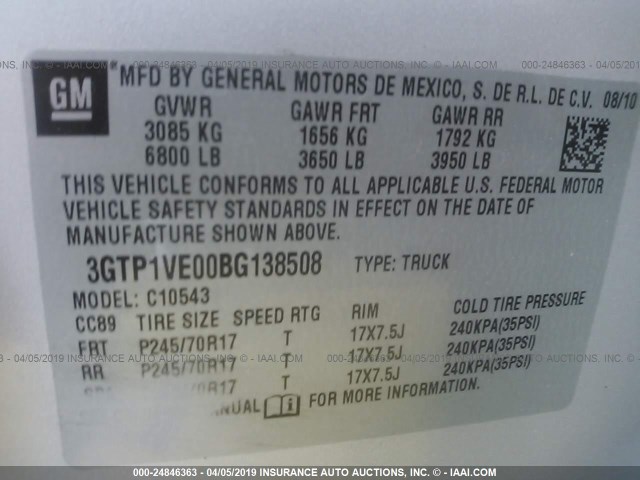 3GTP1VE00BG138508 - 2011 GMC SIERRA C1500 SLE SILVER photo 9