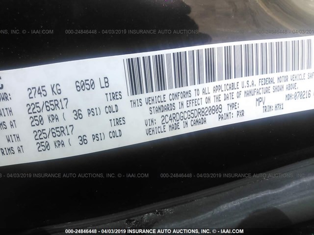 2C4RDGCG5DR820809 - 2013 DODGE GRAND CARAVAN SXT BLACK photo 9