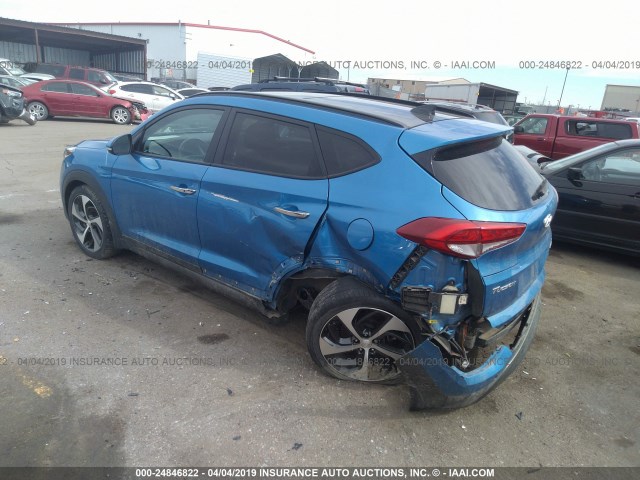 KM8J3CA25GU115513 - 2016 HYUNDAI TUCSON LIMITED/SPORT AND ECO/SE BLUE photo 3