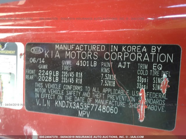 KNDJX3A53F7748060 - 2015 KIA SOUL ! Qırmızı foto 9
