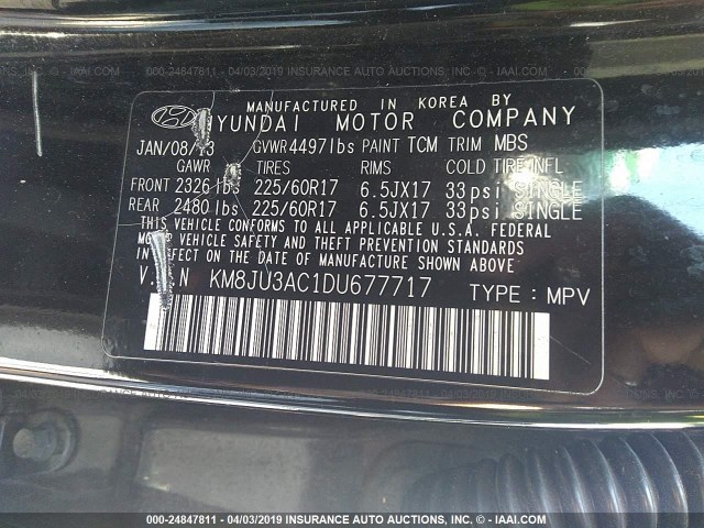 KM8JU3AC1DU677717 - 2013 HYUNDAI TUCSON GLS/LIMITED 黑色 照片 9