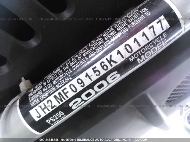 JH2MF09156K101177 - 2006 HONDA PS250  BLACK photo 10