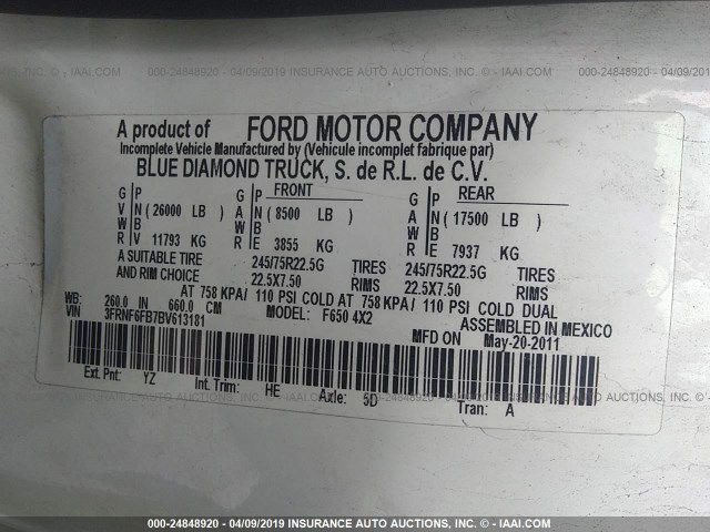 3FRNF6FB7BV613181 - 2011 FORD F650 SUPER DUTY Unknown photo 9