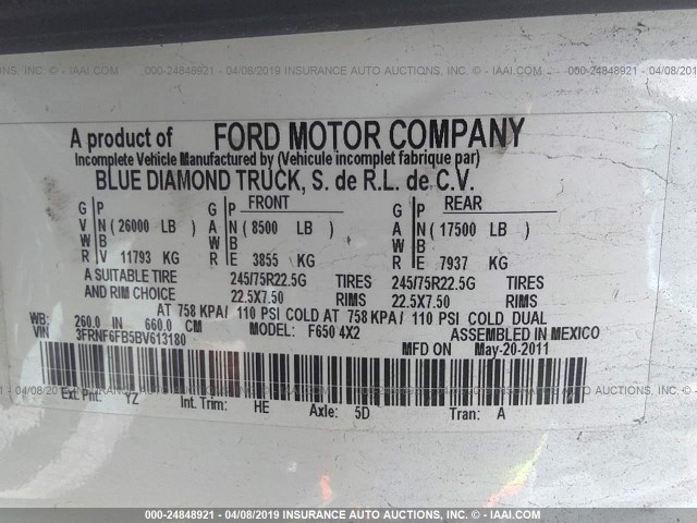 3FRNF6FB5BV613180 - 2011 FORD F650 SUPER DUTY Unknown photo 9