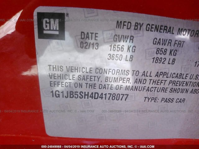 1G1JB5SH4D4178077 - 2013 CHEVROLET SONIC LS 橙色 照片 9