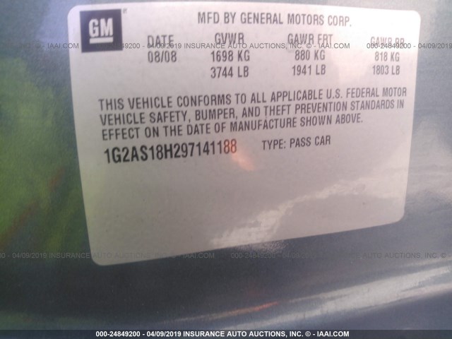 1G2AS18H297141188 - 2009 PONTIAC G5 GREEN photo 9