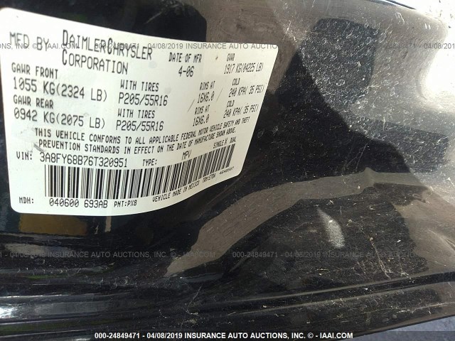 3A8FY68B76T320951 - 2006 CHRYSLER PT CRUISER LIMITED BLACK photo 9