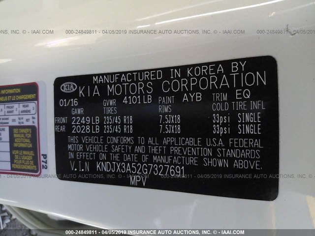 KNDJX3A52G7327691 - 2016 KIA SOUL ! WHITE photo 9