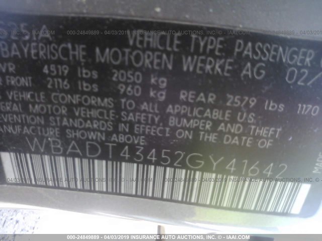 WBADT43452GY41642 - 2002 BMW 525 I AUTOMATIC GRAY photo 9