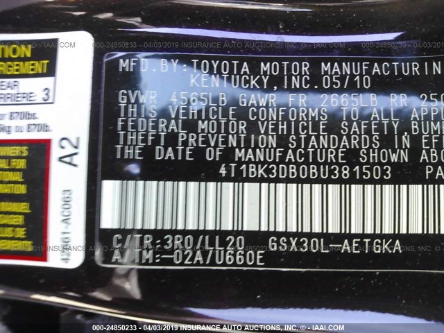 4T1BK3DB0BU381503 - 2011 TOYOTA AVALON LIMITED BROWN photo 9