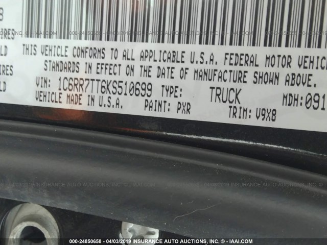 1C6RR7TT6KS510699 - 2019 RAM 1500 CLASSIC SLT BLACK photo 9