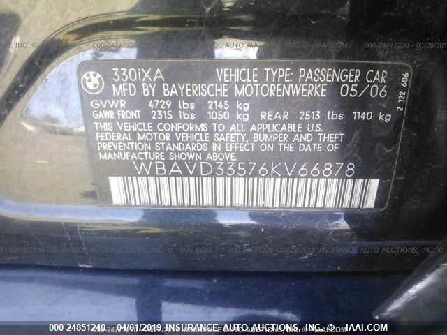 WBAVD33576KV66878 - 2006 BMW 330 XI BLACK photo 10